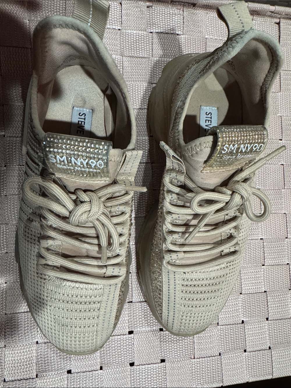 Steve Madden SM.NY90 Women's Knit Lace-Up Sneakers in Taupe
